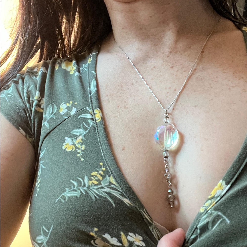 Artisan AB Crystal Drop Pendant on Sterling 835 chain